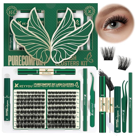 Lash Extension Kit 144pcs Thick Super Soft Lash Clusters,10-18mm D Curl Individual Lashes Kit with Bond and Seal Applicator and Brush Remover Easy to DIY at Home（PC03Kit-D-10-18MIX）