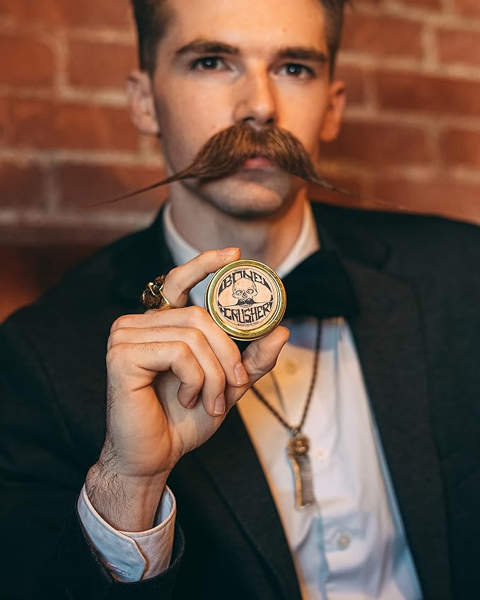 Bone Crusher Extra Strong Extra Firm Mustache Wax, Night Fury Wax Remover Oil, and Comb Set