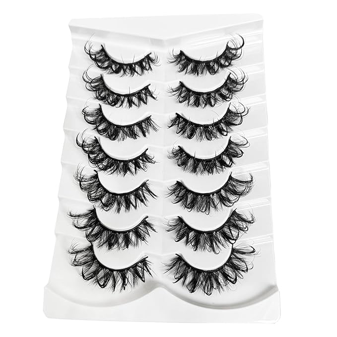 Wispy Lashes Wet Look NINGLASH D Curl False Eyelashes Natural Look Cat Eye Lashes Fake Eyelash Pack 18mm Faux 3D Mink Lashes Strips 7 Pairs