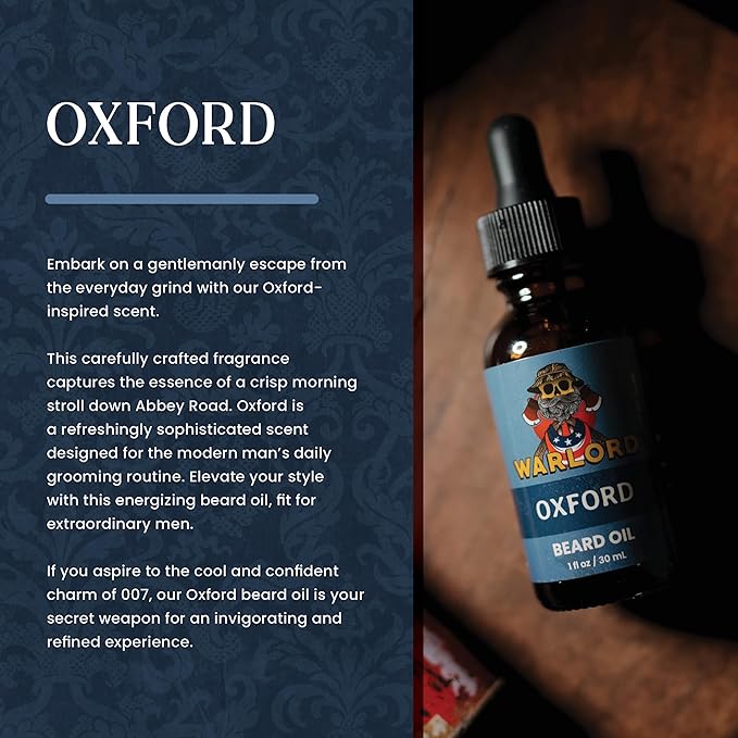 WARLORD Beard Oil & Beard Softener for Men - Beard Moisturizer & Natural Beard Oil to Reduce Itchy Skin, Tame Hair and Manage Frizz - Oxford, 1 Fl Oz