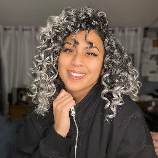 8 Packs Ocean Wave Water Wave Crochet Hair for Women 12 Inch Short Curly Beach Curl Deep Twist Crochet Braids Synthetic Braiding Hair Extensions (12 Inch, T1B/Gray#)