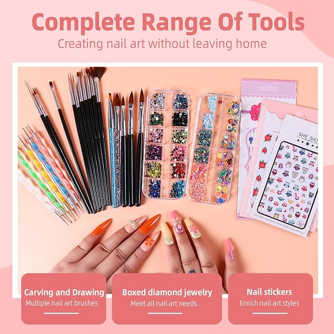 Major Dijit Acrylic Nail Kit with Drill 12 Colors Acrylic Powder Acrylic Liquid Top Coat Base Coat Nail Primer Set for Beginners with Everything DIY Nail Art Tool Gift Home Salon