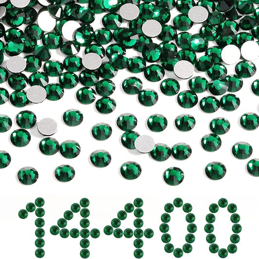Beadsland Flatback Rhinestones Bulk,14400pcs Green Rhinestones for Nails Crafts Clothes DIY Decoration, Emerald, SS10, 2.7-2.9mm