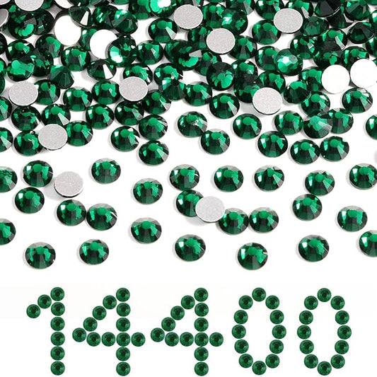 Beadsland Flatback Rhinestones Bulk,14400pcs Green Rhinestones for Nails Crafts Clothes DIY Decoration, Emerald, SS20, 4.6-4.8mm