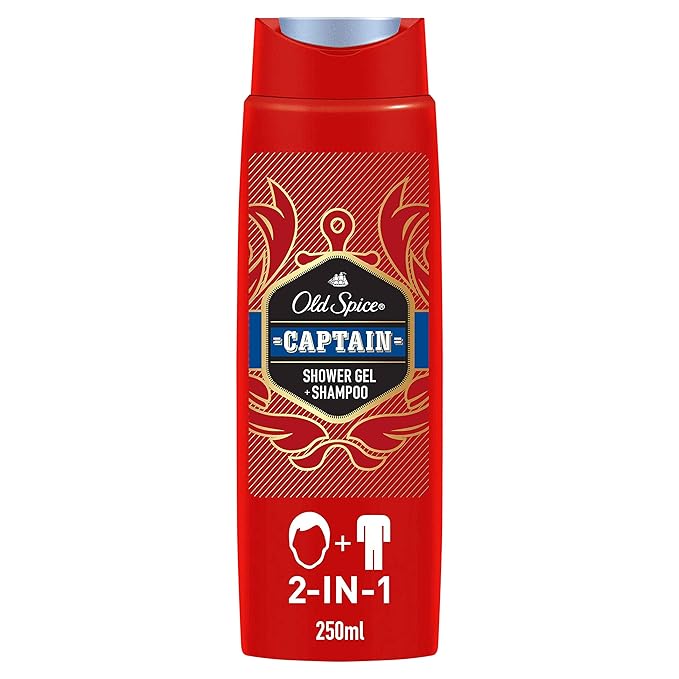 Old Spice Captain Shower Gel and Shampoo for Men (6 x 250 ml), 2-in-1 Shower Gel + Shampoo, with Male Long-Lasting Fragrance, Pack of 6 (1 Pack)