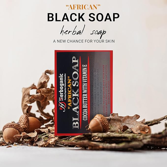 African black soap with cocoa butter and Vitamin E Herbal Soap | Pack of 6 of 5oz soap Bar | Ideal for Men and Women, Soothing and Nourishing Soap for Moisturization
