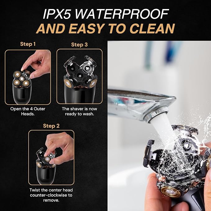 Asani 5 in 1 Electric Razor for Men and Women, USB Rechargeable and Waterproof Cordless Trimmer, Includes Rotating Bald Head Shaver, Nose Hair Trimmer, Beard Shaper, Silicone Brush, & Cleansing Brush