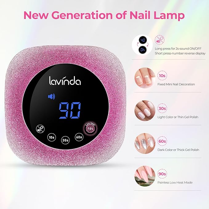 Lavinda UV Nail Lamp, 54W UV Light for Gel Nails with Rhinestones, Plug-in UV LED Nail Lamp Nail Light Fast Curing Lamp Nail Dryer for Gel Polish, Nail Supplies for Salon Home Use, Gradient Pink