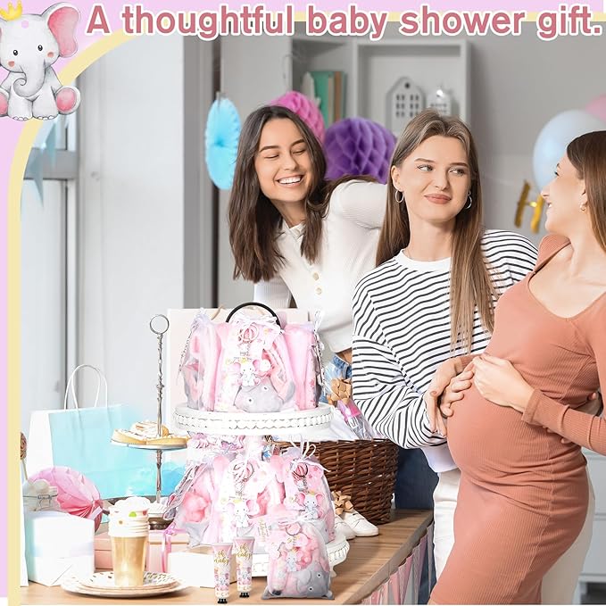168 Pcs Pink Elephant Baby Shower Favors Baby Shower Gifts Bulk Hand Cream Towels Soaps Keychains Organza Bags Guest Appreciation Gift with Thank You Tags and Cards for Boys Girls Guest