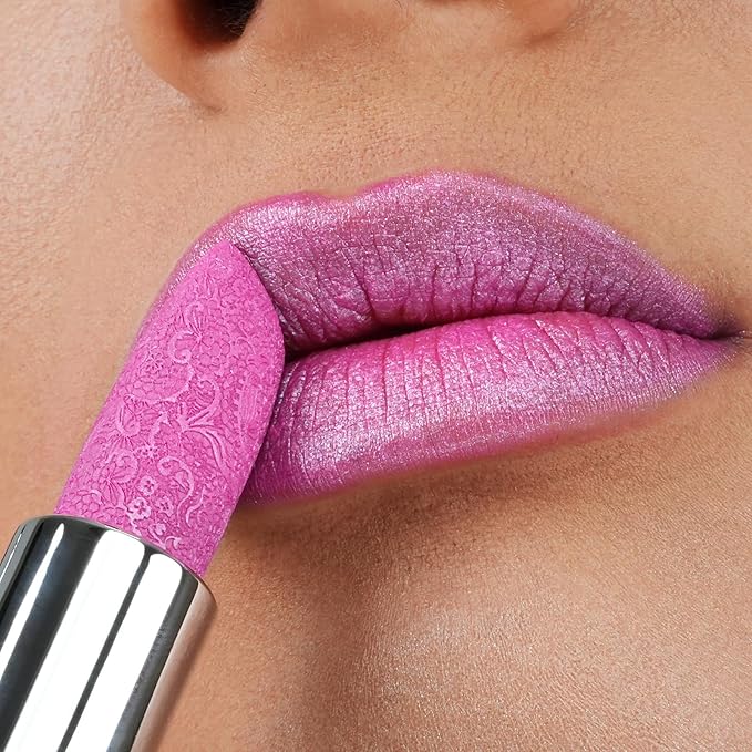 Glitter Pink Lipstick,High Impact Lipcolor,Lightweight Hydrating Formula Smooth and Non-Sticky,Metallic Lipstick For Women,Full-Coverage Lip Color (15 VELOCITY,4g)