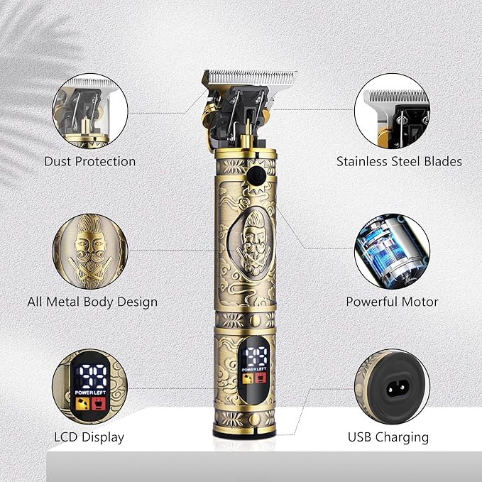 Soonsell Professional Hair Clippers for Men Cordless， Mens Clippers and Grooming Set，Electric Shavers, Clippers and T-Blade Trimmers Set，Hair Cutting Kit LCD Display（Bronze