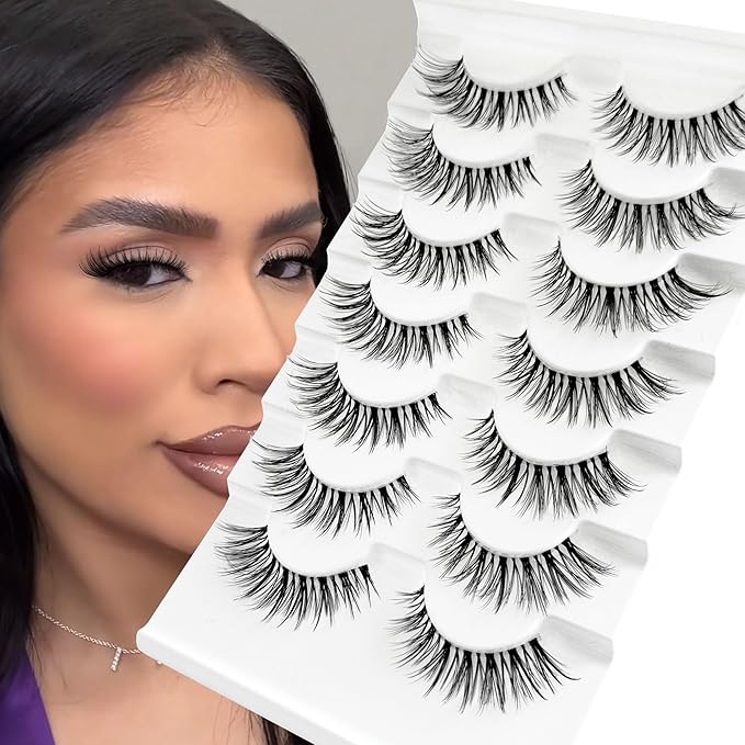 Natural Lashes Wispy False Eyelashes Natural Look NINGLASH Fake Eyelash 14mm Faux 3D Lash Strips 7 Pairs Cat Eye Lash Pack