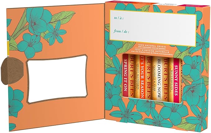 Burt's Bees Lip Balm - Just Picked Gifts Set with Pomegranate, Watermelon, Sweet Mandarin, Coconut and Pear Natural Lip Treatment Tubes, 4, 0.15 oz.