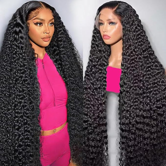 36 Inch13x6 Deep Wave Lace Front Wigs Human Hair 180% Density 13x6 HD Lace Deep Curly Glueless Frontal Wigs Human Hair Pre Plucked for Women Wet and Wavy Glueless Wigs Human Hair
