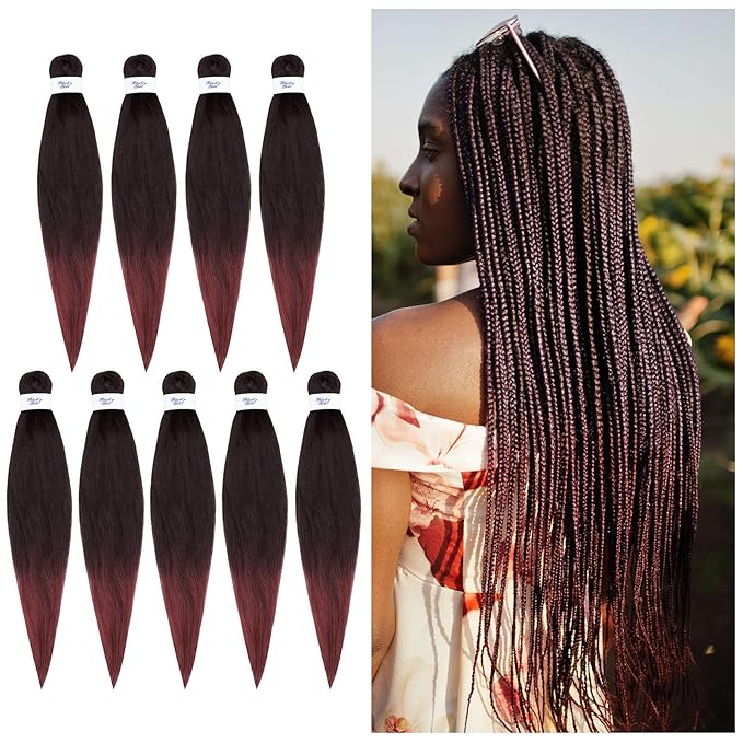 BNG 3X Pre-Stretched Braiding Hair, 28" Professional Itch Free Synthetic Fiber Braids Hair Extensions for Easy Braid, 3 PACKS (9 bundles), (#T1B/33 Off Black/Dark Auburn)