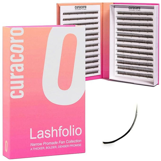 Curacoro LashFolio Wet Promade Fans, Handmade Volume Eyelashes, 5D To 10D, C CC D Curl, 0.03~0.07 mm, 8-13mm Mix Length, Professional Long-Lasting Promade Lash Fans (5D-0.07 CC 8mm-13mm)