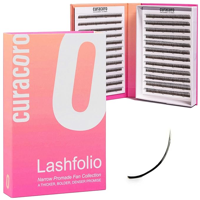 Curacoro LashFolio Wet Promade Fans, Handmade Volume Eyelashes, 5D To 10D, C CC D Curl, 0.03~0.07 mm, 8-13mm Mix Length, Professional Long-Lasting Promade Lash Fans (5D-0.07 C 8mm-13mm)