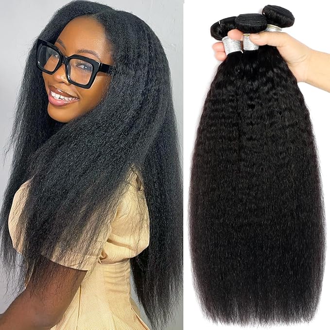 Kinky Straight Human Hair Bundles Yaki straight 3 Bundles Human Hair For Black Women Natural Black 20 22 24 Inch Kinky Straight Bundles