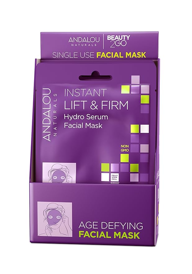 Andalou Naturals Instant Lift & Firm Hydro Serum Beauty Facial Mask 0.6 Fo Pack of 6
