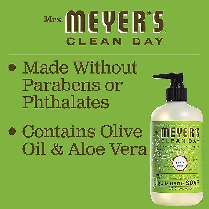 MRS. MEYER'S CLEAN DAY Hand Soap, Made with Essential Oils, Biodegradable Formula, Apple, 12.5 fl. oz - Pack of 3