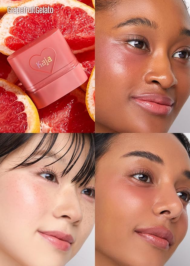 KAJA Cheek & Lip - Dewy Bar 06 Grapefruit Gelato | Creamy Blusher and Balm Multi-Stick, 45% Moisturizing Oil, Apple Extract, Vitamin-Hyaluronic Acid Infused, High Shine, Mother's Day, 10g