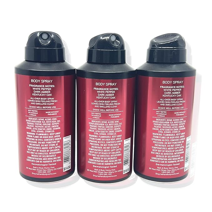 Bath & Body Works Bourbon Body Spray 3.7oz - pack of 3 - Men’s Collection Body Spray for Men