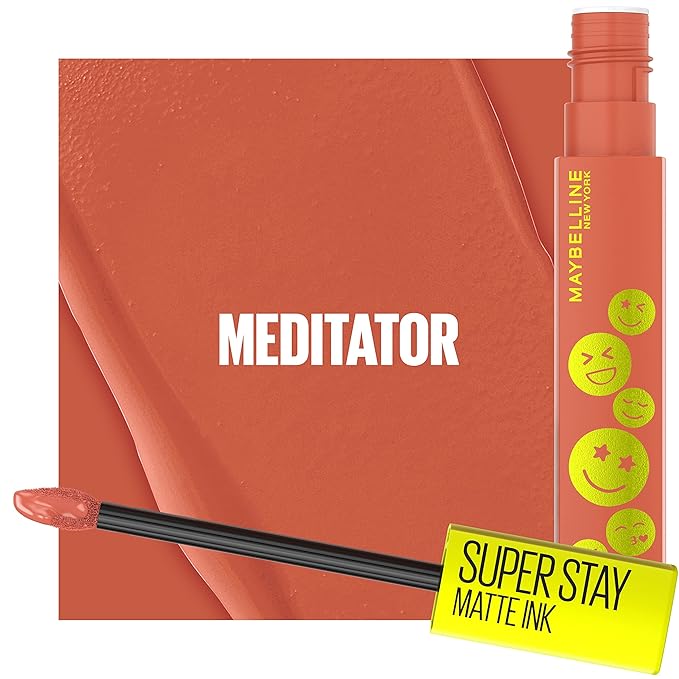 Maybelline Super Stay Matte Ink Liquid Lip Color, Moodmakers Lipstick Collection, Long Lasting, Transfer Proof Lip Makeup, Meditator, Coral Nude, 1 Count
