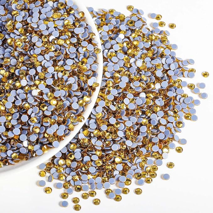 Beadsland Hotfix Rhinestones Bulk, 14400pcs Topaz Hot Fix Rhinestones for Crafts Clothes DIY Decoration, Topaz, SS10, 2.7-2.9mm
