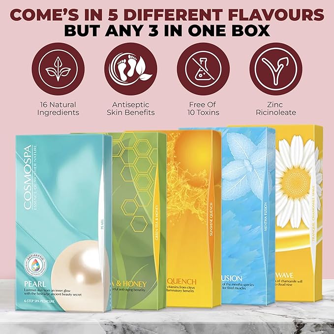 CosmoSpa Deluxe Six-Step Pedicure Set - 3 Pack, Premium Foot Care Kit for Ultimate Spa Experience at Home, Perfect for Relaxation and Rejuvenation (Pearl)