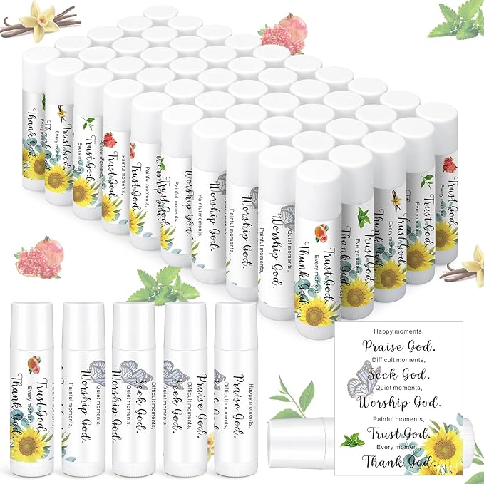 50 Pcs Lip Balm Bulk Christian Gift for Women Faith Religious Bible Verse Lip Balm Inspirational Gift Scripture Moisturizing Lip Care Product for Coworker Sister Teacher(Sunflower)