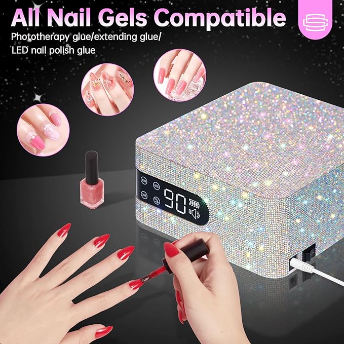 Rechargeable UV LED Nail Lamp UV LED 96W Nail Lamp Professional Nail Dryer Nail Light AB White Diamond