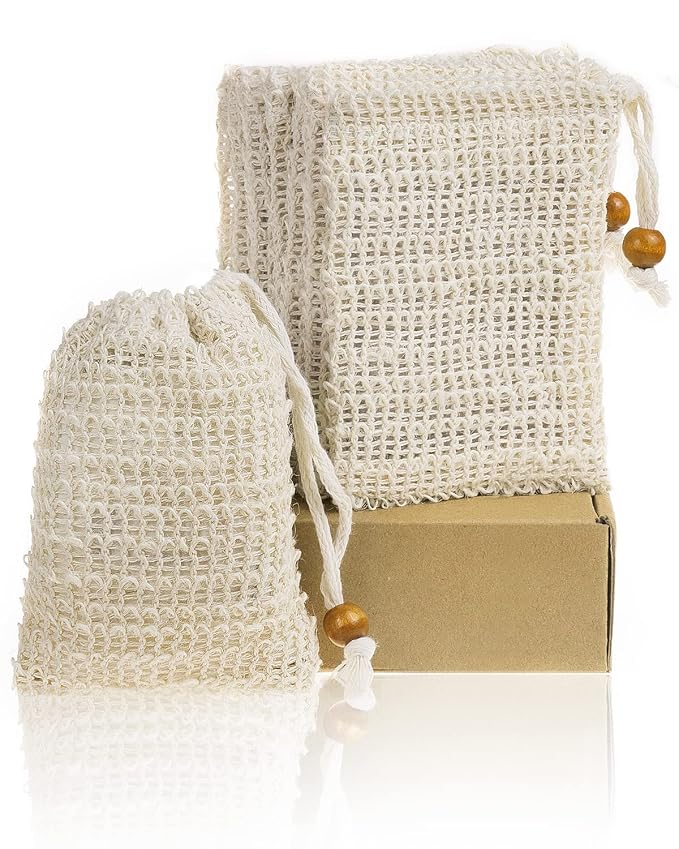 Soap Bags Mesh Exfoliating 8 Pieces, 100% Natural Sisal Soap Pouch, Soap Savers for Shower Use Like Massaging and Scrubbing(5.9 × 3.9inches)