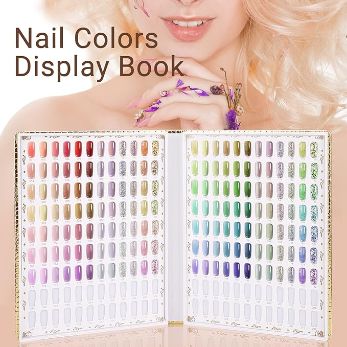 Segbeauty 216 Colors Nail Display Chart, Nail Gel Polish Organizer Color Card with 240 False Nail Tips, Salon Nail Supplies Sample Chart Tool Set Nail Swatch Stick Cardboard Painting Practice Book
