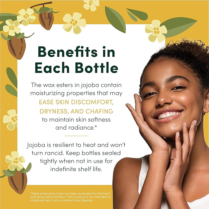 HobaCare 100% Pure, Unrefined Jojoba Oil for Skin & Nails - Moisturizing Body Oil & Face Moisturizer for Dry Skin - Natural Treatment for Hair & Beard Care (64 fl oz)