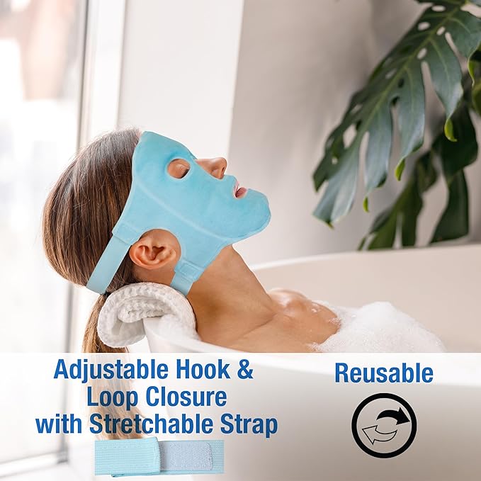 Eurow Luxe Hot & Cold Gel Face Mask with Dual-Sided Comfort, Adjustable Straps, Reusable for Stress Relief, Reducing Puffiness, and Relaxation, Full Coverage, Ideal for Soothing Eyes and Skin, Blue