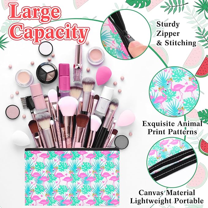 24 Pieces Makeup Bags Bulk Canvas Cosmetic Bags Purse Organizer Zipper Cosmetic Pouch Portable Travel Toiletry Pouch for Women Men Gifts, 7 x 4 Inch (Tropical)