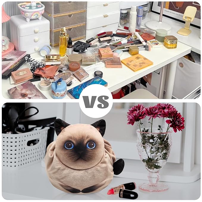 Openhaha Drawstring Travel Organizer, Cosmetic Pouch - Cat Gift for Women, Lay Flat Makeup Bag Gifts for Cat Lovers (2-Pack)