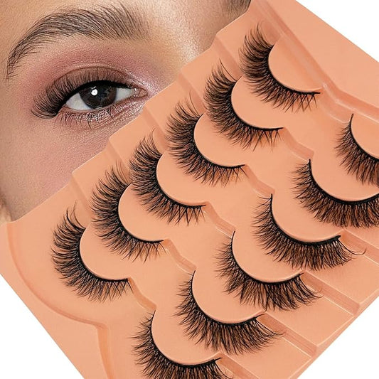 Cat Eye Lashes False Eyelashes Natural Look NINGLASH Wispy Lashes, Fake Eyelash 14mm Faux Mink Lashes Strips Eyelash 7 Pairs Natural Lash Pack