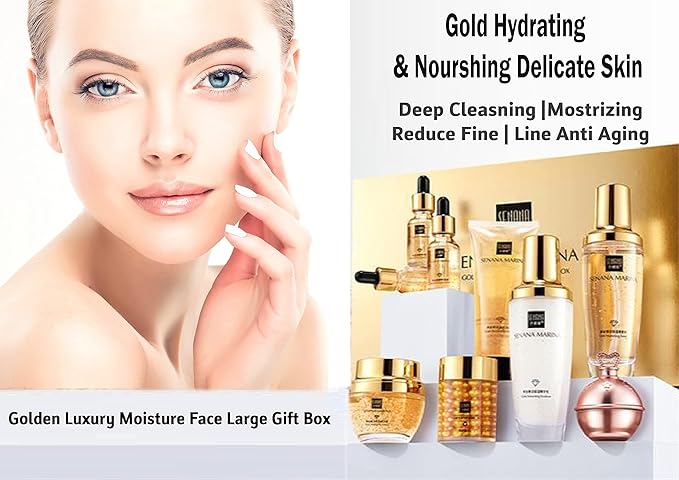 24K Gold Skin Care Set - 9-Piece Collection for Ultimate Moisturizing, Pore-Shrinking, and Oil Control