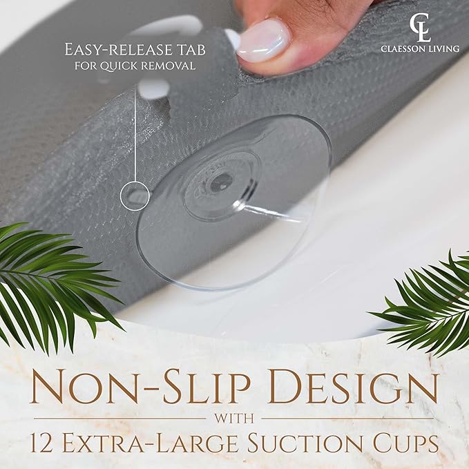 Full Body Bath Pillow (17'' x 49'') - Bathtub Cushion with Headrest Supports Neck, Back and Legs - Free Hanging Hooks for Fast Drying Over Tub - Includes Washing and Travel Bags - Gray