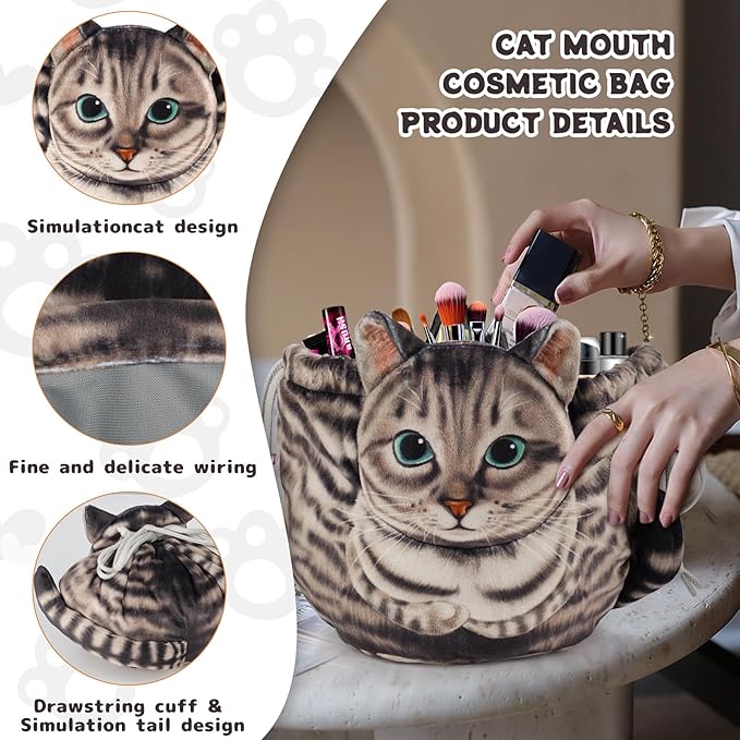 Openhaha Drawstring Travel Organizer, Cosmetic Pouch - Cat Gift, Lay Flat Makeup Bag Gifts for Cat Lovers