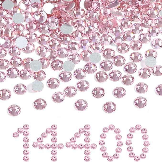 Beadsland Flatback Rhinestones Bulk,14400pcs Pink Rhinestones for Nails Crafts Clothes DIY Decoration, Light Rose/Light Pink, SS10, 2.7-2.9mm