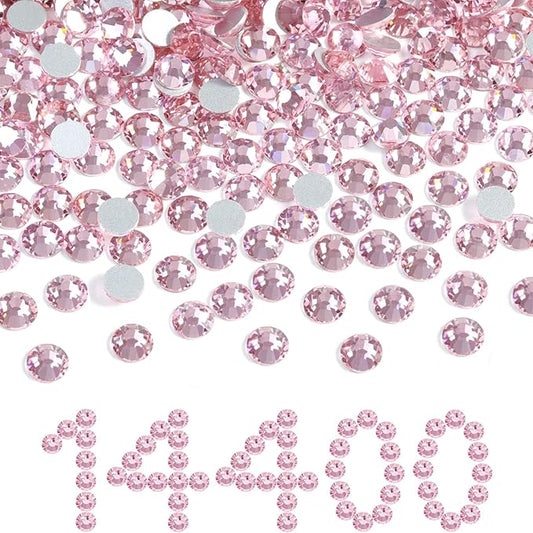 Beadsland Flatback Rhinestones Bulk,14400pcs Pink Rhinestones for Nails Crafts Clothes DIY Decoration, Light Rose/Light Pink, SS10, 2.7-2.9mm