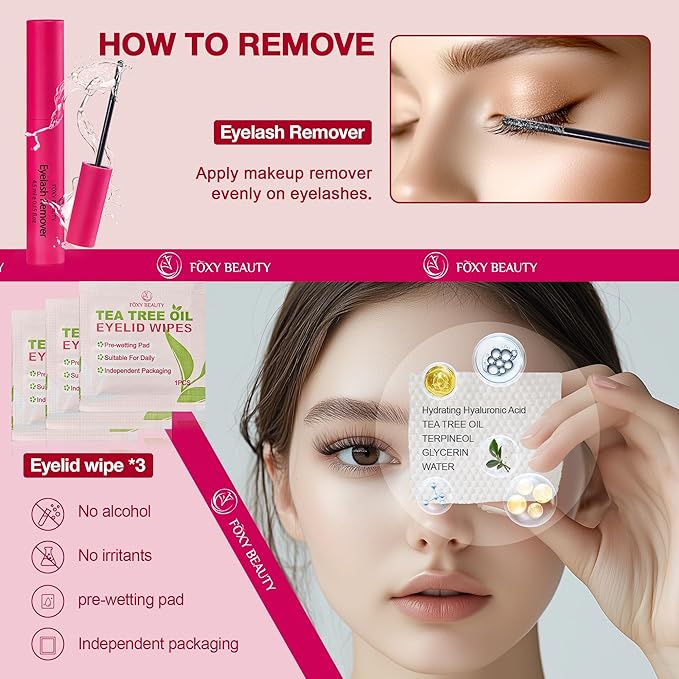 Lash Clusters Kit with Bond and Seal Lash Clusters Left &Right Lash Extension Kit with Eyelid Wipes Remover Eyelash Brush Eyelash Extension Kit Gift Set with Drawstring Bag Portable Lash Starter