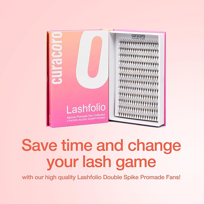Curacoro LashFolio Double Spike Promade Fans, Handmade Volume Eyelashes, 5D To 10D, C CC D Curl, 0.03~0.07mm, 8-13mm Mix Length, Professional Long-Lasting Promade Lash Fans (7D-0.05 C 8-13mm)