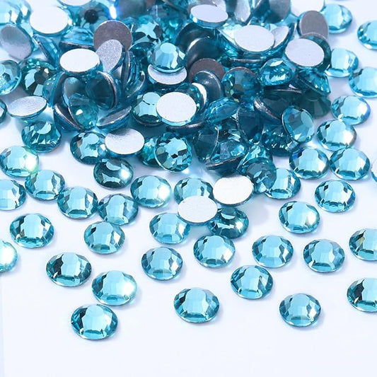 Aquamarine Flatback Rhinestones, Glass Rhinestones for Nail Art and Craft, Glue Fix, Loose Crystal Gemstones(Aquamarine, SS12, 2880pcs, 2.9-3.0mm)