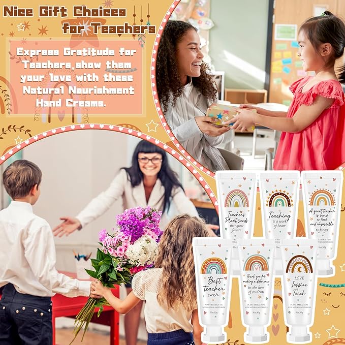 12 Pcs Teacher Appreciation Hand Cream Gifts Boho Rainbow Graduation End the Year Thank You Teacher Gifts for Women Travel Size Hand Cream Christmas Moisturizing Hnad Lotion