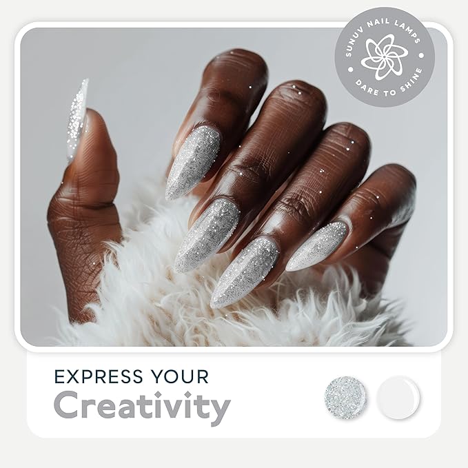 SUNUV Hema Free Gel Nail Polish Kit, 6 Colors Gel Polish Set, White Black Red Pink Silver Glitter, UV Nail Lamp Manicure Art Gift For Women and Girl