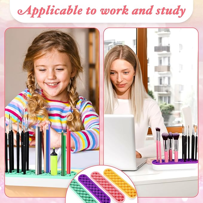 MAQUITA 4 Pcs Silicone Makeup Brush Holder Stand Multipurpose Cosmetic Travel Storage Box Painting Pen Brush Organizer Desktop Makeup Brush Drying Rack for Brush, Eyeliner Pencil Art (Multicolored)