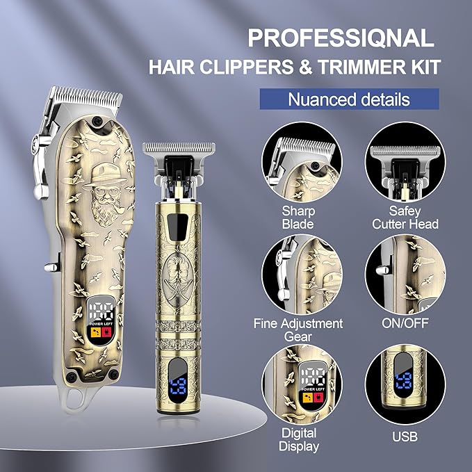 Hair Clippers Set for Men, Hair Clipper Trimmer with LED Display, Professional Cordless Hair Clipper Shaver Beard Trimmer, Hair Cutting Machine for Men, Holiday Gift for Him Father's Day Gift
